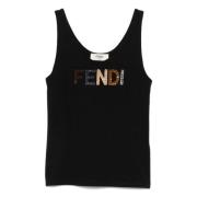 Zwarte Tanktop Logo Geborduurd Katoen Fendi , Black , Dames