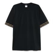 Zwarte Crew Neck Polos met Greca Motif Versace , Black , Heren