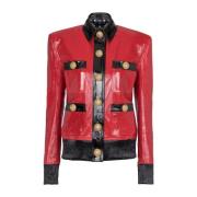 Twee-tone lakleren jas Balmain , Red , Dames