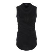 Zwarte Mouwloze Gedrapeerde Top Balmain , Black , Dames