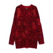 Luipaardprint Wollen Trui Rosso Versace , Red , Dames