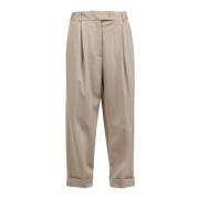 Baggy Gabardine Broek met Wijde Pijpen Liviana Conti , Beige , Dames