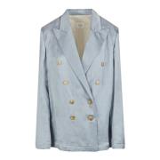 Linnen dubbelrijige blazer Alysi , Blue , Dames