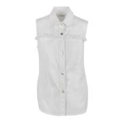 Witte Denim Mouwloze Shirt met Franjes Mauro Grifoni , White , Dames