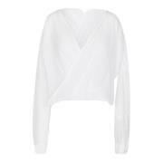 V-hals blouse in mousseline stof Jucca , White , Dames