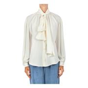 Zijden blend hoge hals blouse Jucca , White , Dames