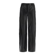 Elegante Wijde Leren Broek Loulou Studio , Black , Dames