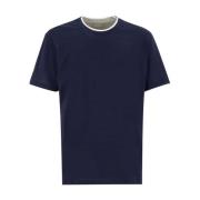 Katoenen Crew-neck T-shirt met Contrastinzet Eleventy , Blue , Heren