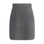 Geribbelde Wollen Mini Rok met Logo Maison Kitsuné , Gray , Dames