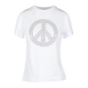 Studded Peace Symbol T-shirt Moschino , White , Dames