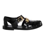 Band Sluiting Effen Jelly Sandalen Moschino , Black , Heren