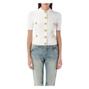 Gebreide Vest met Ronde Hals Balmain , White , Dames