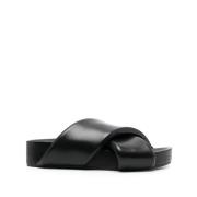 Zwarte leren kruisband sandalen Jil Sander , Black , Dames