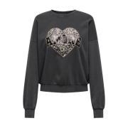 Leopard Print Sweatshirt Only , Gray , Dames