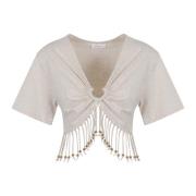 Beige gerimpeld T-shirt met kraalversieringen Paco Rabanne , Beige , D...