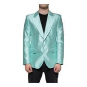 Mint Groene Zijden Slim Fit Blazer Dolce & Gabbana , Green , Heren