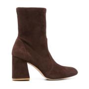 Bruine Suède Enkellaarzen Flareblock Stuart Weitzman , Brown , Dames