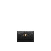 Glycine Leren Portemonnee met CD Handtekening Dior , Black , Dames