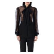 Zwarte Zijden Lavallière-hals Shirt Saint Laurent , Black , Dames