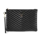 Gewatteerde leren clutch - Zwart 19v69 Italia , Black , Dames