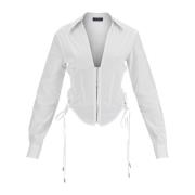 Elegante V-hals Katoenen Shirt Mugler , White , Dames