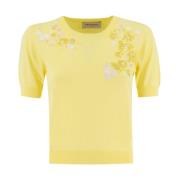 Bloemen Paillet Crew Neck Sweater Ermanno Scervino , Yellow , Dames