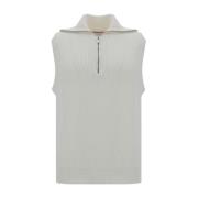 Geribbelde Katoenen Half-Zip Hoge Kraag Vest Brunello Cucinelli , Whit...