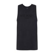 Grijze Geborduurde Logo Scoop Neck Top Balmain , Gray , Heren