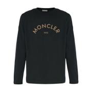 Navy Rubberen Logo Lange Mouw T-shirt Moncler , Blue , Heren