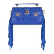 B-Buzz 19 tas met franjes en suède reliëf monogram Balmain , Blue , Da...