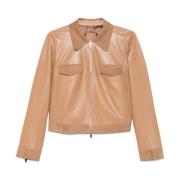 Bruine Leren Jas met Ritssluiting 1972 Desa , Beige , Dames