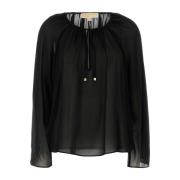 Elegante Zwarte Georgette Blouse Michael Kors , Black , Dames