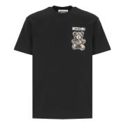 Zwarte T-shirt met Teddybeerprint Moschino , Black , Heren