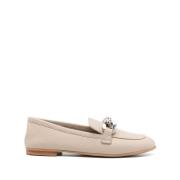 Beige Platte Rubberen Zool Leren Binnenzool Casadei , Beige , Dames