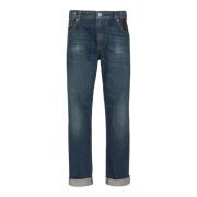 Straight-leg jeans met leren zakken Balmain , Blue , Heren