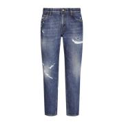 Blauwe Denim Straight Jeans Aw24 Dolce & Gabbana , Blue , Heren