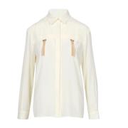 Zijden Blouse met Franje Accessoire Simona Corsellini , White , Dames