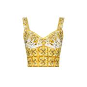 Katoenen Popeline Korset Top Majolica Print Dolce & Gabbana , Yellow ,...