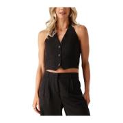 Zwarte Top met Zilveren Streep Envii , Black , Dames