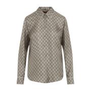 Zijden Shirt in Kamel GG Stijl Gucci , Brown , Dames