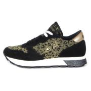 Zwart/Goud Animal Print Modieuze Sneakers Sun68 , Black , Dames