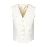 Gouden Pinstripe Wollen Jas Simona Corsellini , White , Dames