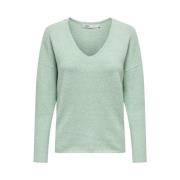 L/S V-Neck Pullover in Lichen/W. Melange Only , Green , Dames