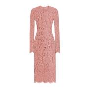 Elegante Kant Midi Jurk Dolce & Gabbana , Pink , Dames