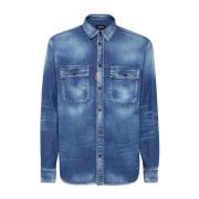 Donkere Wassing Denim Overhemd Dsquared2 , Blue , Heren