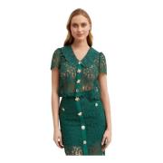 Groene Kant Top met V-hals Self Portrait , Green , Dames