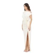 Elegante witte lange jurk met asymmetrische halslijn Elisabetta Franch...