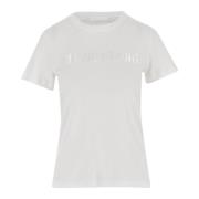 Katoenen Crew Neck T-shirt Geborduurd Logo Helmut Lang , White , Dames