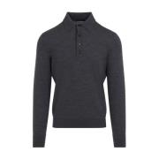 Donkergrijze Melange Polo Gebreid Tom Ford , Gray , Heren