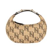 Kleine Hobo Tas in Jacquard Raffia Elisabetta Franchi , Yellow , Dames